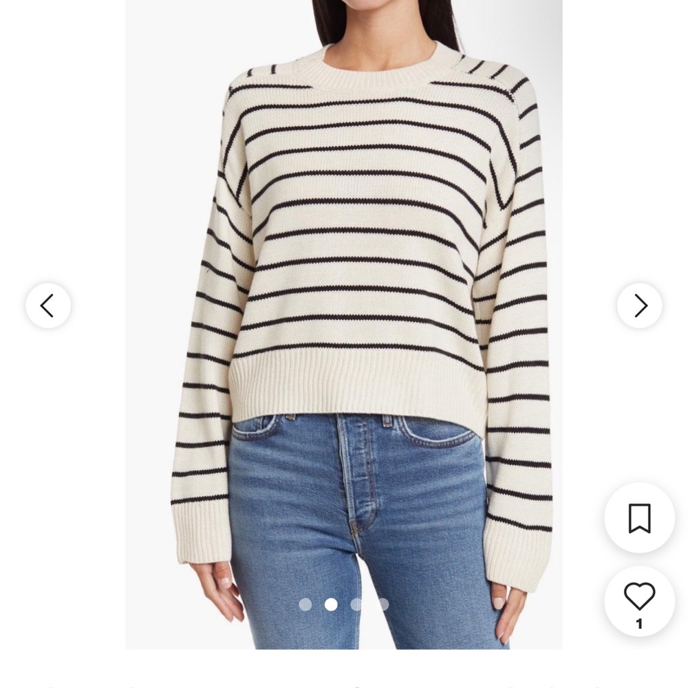 T TAHARI women’s M Saddle Stripe Crew Neck  Long Sleeve Sweater Cream/Black